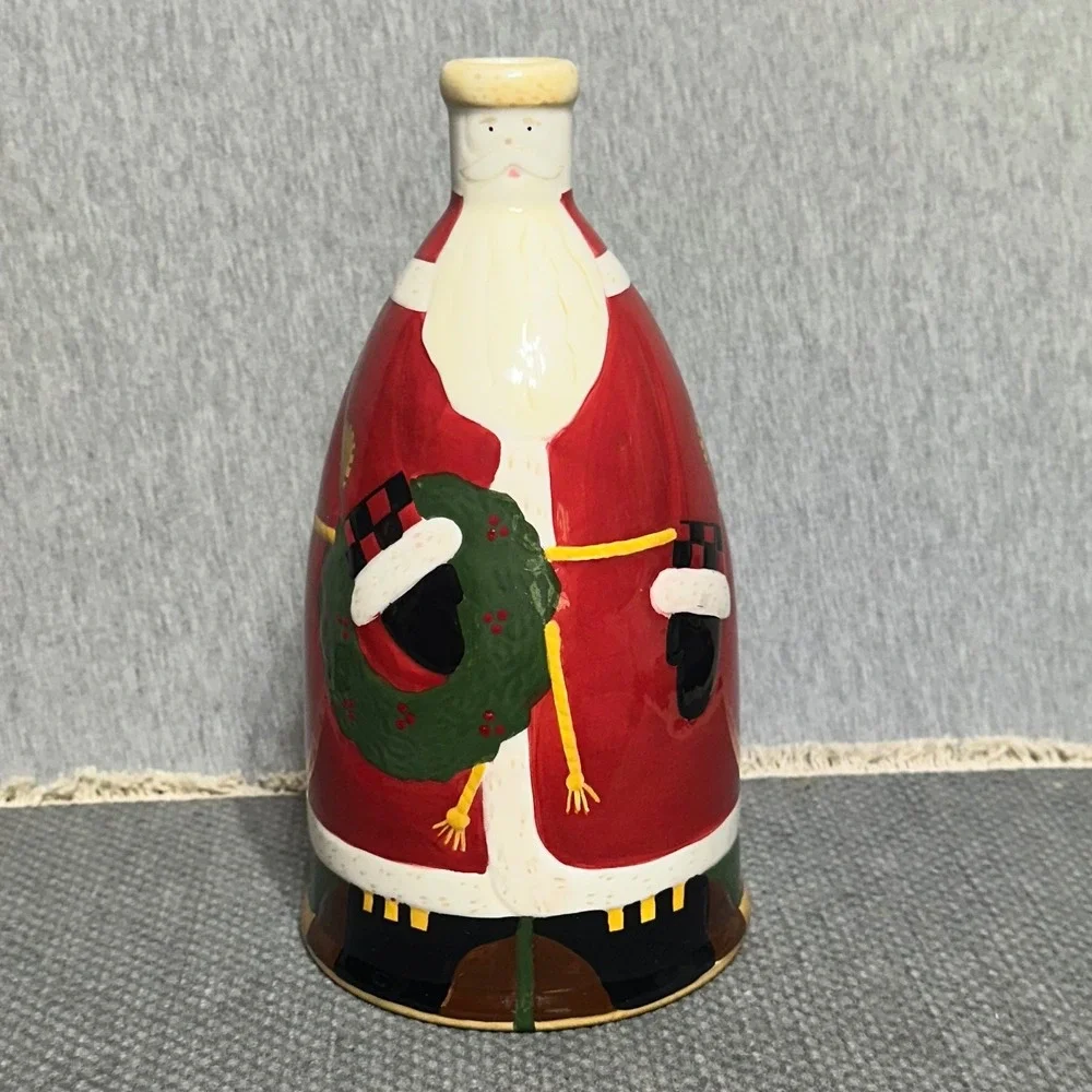 VTG Debbie Mumm Boston Warehouse Santa Claus Christmas Ceramic Vase Bottle 2003